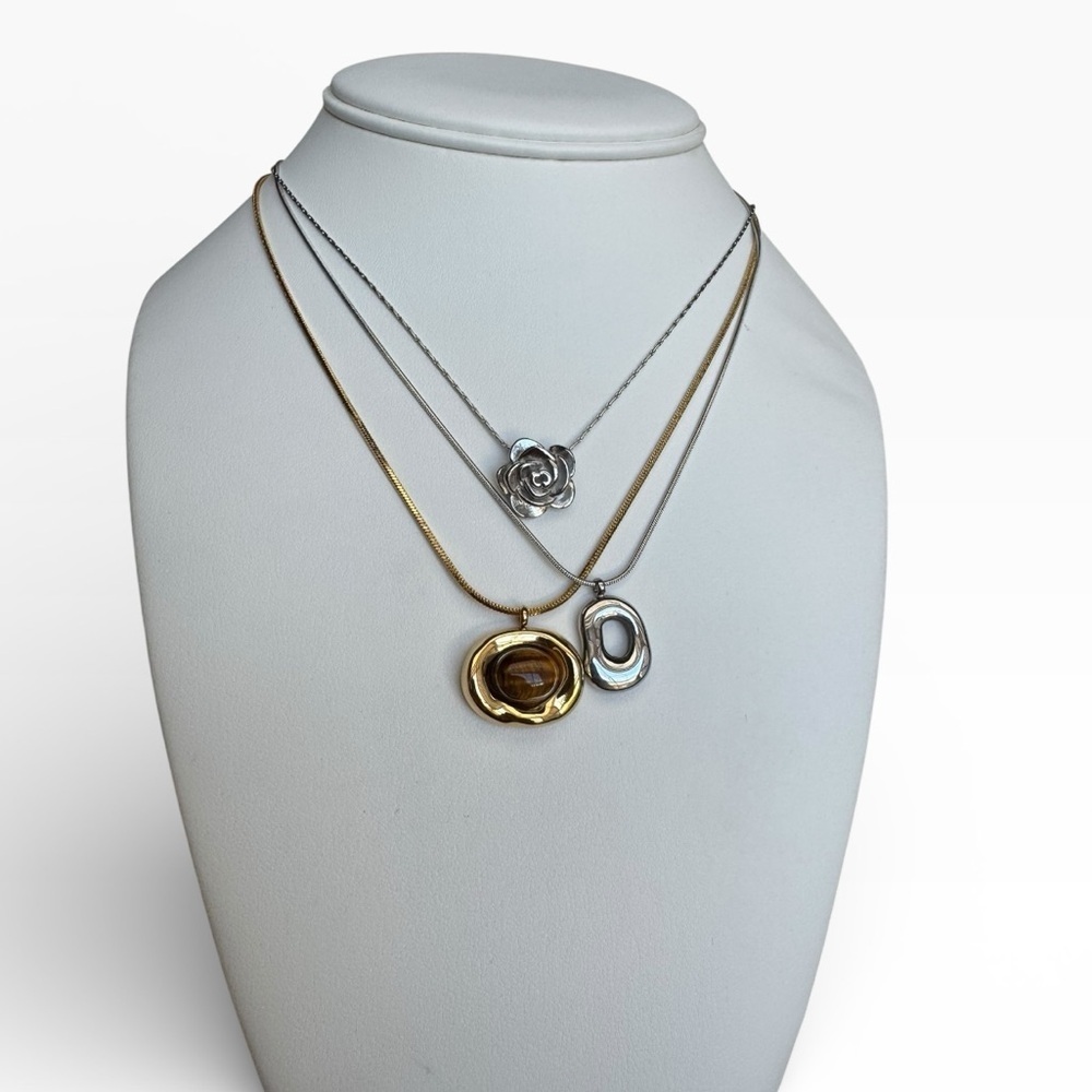 3 Mixed Metals Silver and Gold Necklace Bundle, ANY 3 - Picture 3 of 6